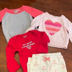 9 month girls bundle. Two sweaters and matching Valentine’s Day set